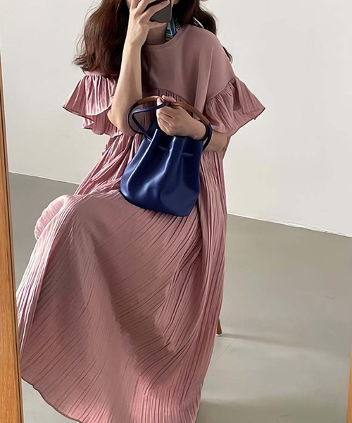 ワンピース 半袖 プリーツフリル切り替えワンピース : ZOZOTOWN Yahoo