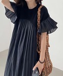 ワンピース 半袖 プリーツフリル切り替えワンピースの詳細画像2