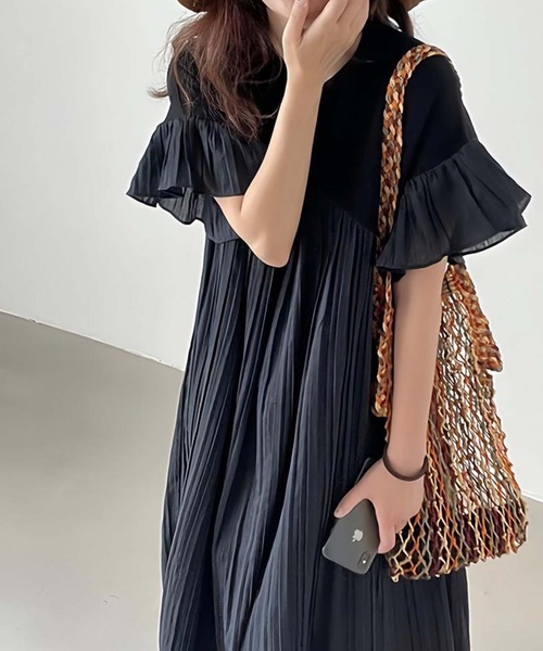 ワンピース プリーツフリル切り替えワンピース : ZOZOTOWN Yahoo!店