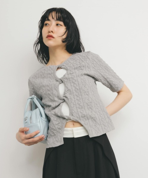 在庫処分 半額 KBF tシャツ 2WAYケーブルジャカードトップス レディース トップス