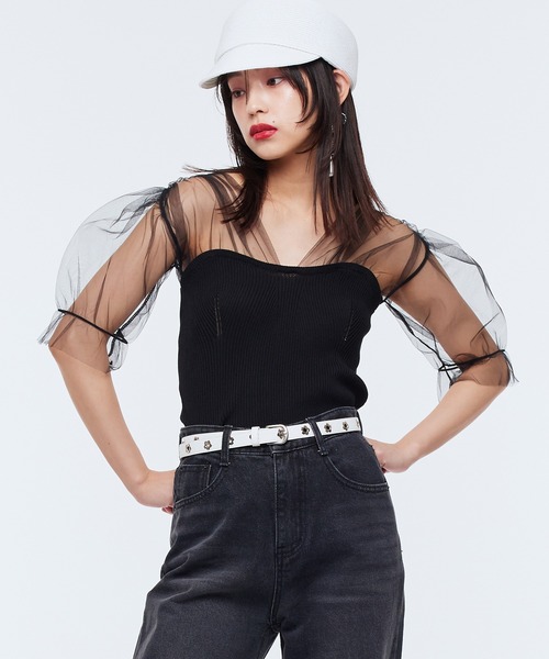 ナルシス トップス Narcissus（ナルシス） tシャツ シースルーリブトップス レディース