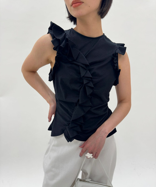 タンクトップ ノースリーブ 「naoki tomizuka for LULU」frill blouse tee レディース