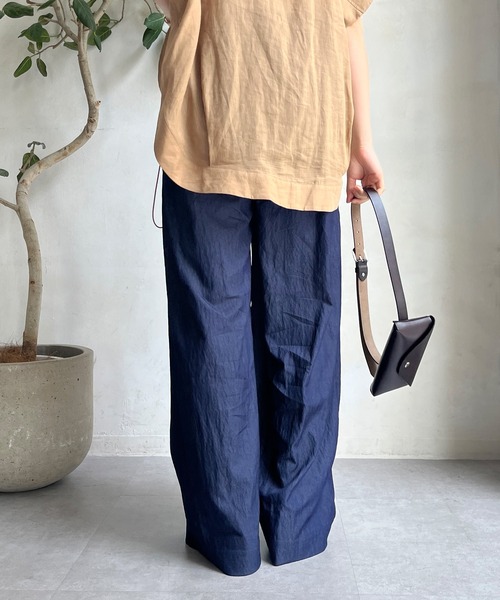 DouDou パンツ シャンブレータックワイドパンツ レディース