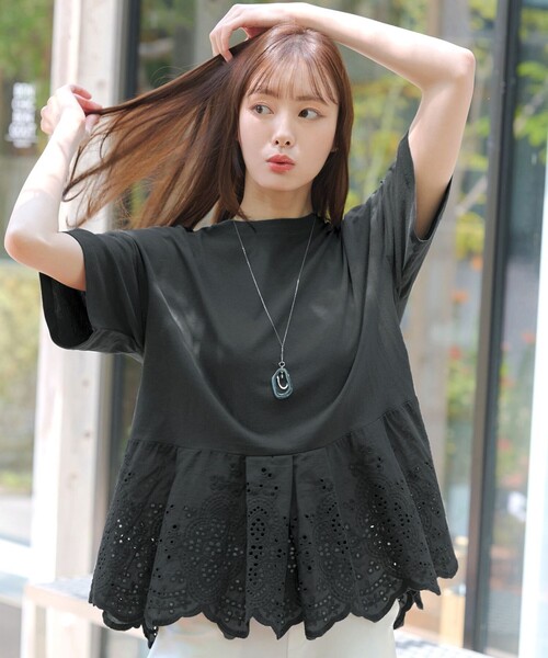 Tiaclasse tシャツ 刺繍レースドッキングカットソートップス