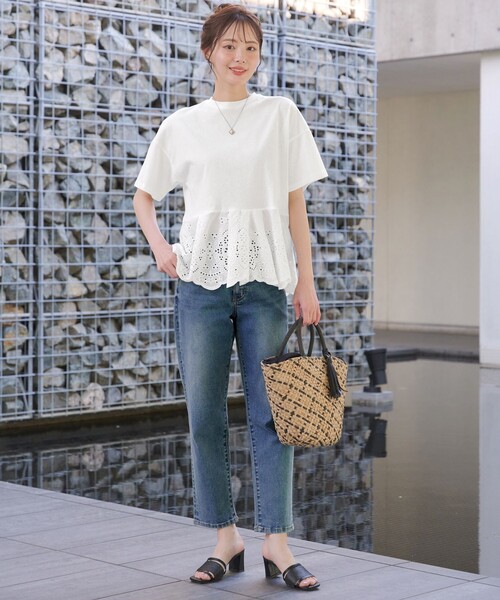 Tiaclasse tシャツ 刺繍レースドッキングカットソートップス