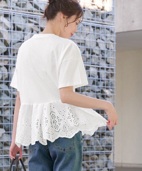 Tiaclasse tシャツ 刺繍レースドッキングカットソートップス