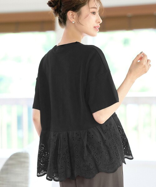 Tiaclasse tシャツ 刺繍レースドッキングカットソートップス