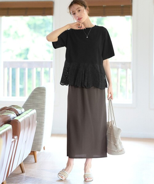Tiaclasse tシャツ 刺繍レースドッキングカットソートップス