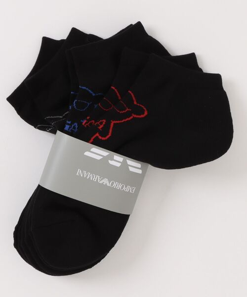 EMPORIO ARMANI ロゴ ニット ソックス スニーカー ブラック 関込 EMPORIO ARMANI 靴下 「3足セット」EMPORIO 足底パイル