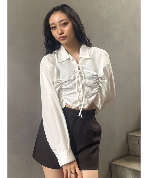 MURUA（ムルーア） ブラウス シャツ 2WAYギャザーシャツ レディース