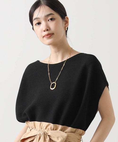 ニット セーター ビジュー付きフレンチニット レディース Gready Brilliant ニット セーター バイカラーガーターフレンチ
