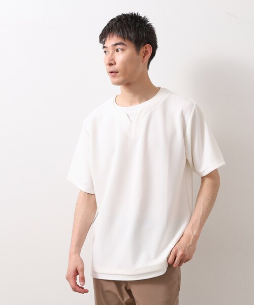 THE SHOP TK tシャツ ツイルキーネック 半袖Tシャツ 接触冷感/洗濯機OK