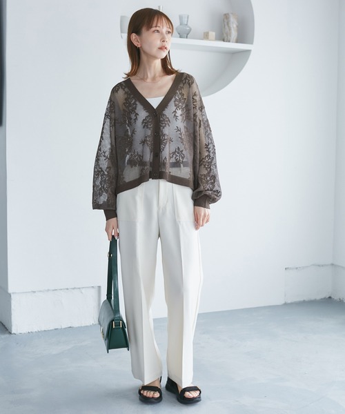 LEONARD 花柄 Vネック 長袖カーディガン 未使用品△LEONARD FASHION レオナール ファッション 花柄 長袖