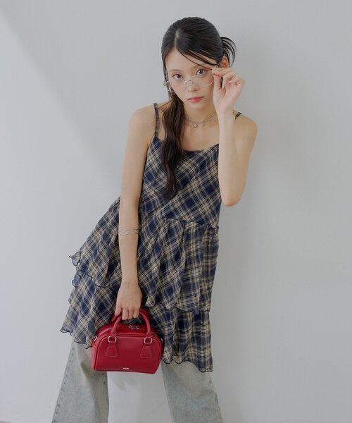 Chico チコ ティアードサイドドロップフリルミニワンピース チェック Chico チコ ティアードサイドドロップフリルミニワンピース