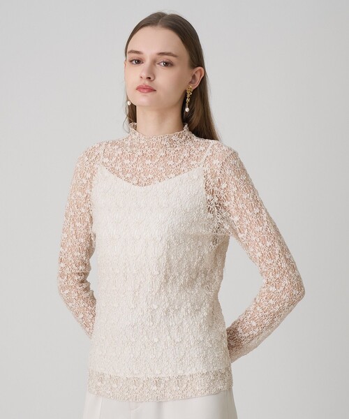 ANAYI（アナイ） tシャツ ストレッチレースモックネック プルオーバー