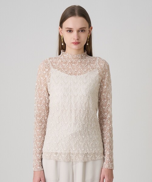 ANAYI（アナイ） tシャツ ストレッチレースモックネック プルオーバー