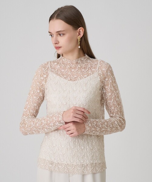 ANAYI（アナイ） tシャツ ストレッチレースモックネック プルオーバー