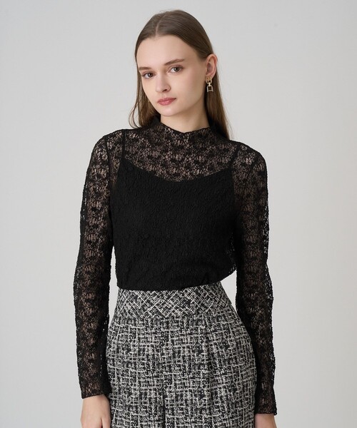 ANAYI（アナイ） tシャツ ストレッチレースモックネック プルオーバー