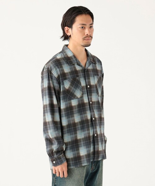 B：MING by BEAMS シャツ プリント オンブレチェック オープンカラー