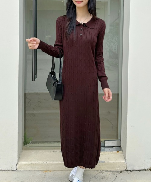 Ada. ワンピース ポロ襟 ケーブル ニット ワンピース : ZOZOTOWN Yahoo