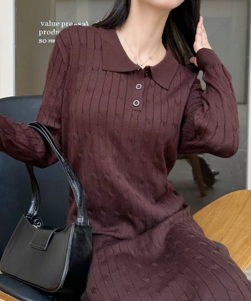 Ada. ワンピース ポロ襟 ケーブル ニット ワンピース : ZOZOTOWN Yahoo