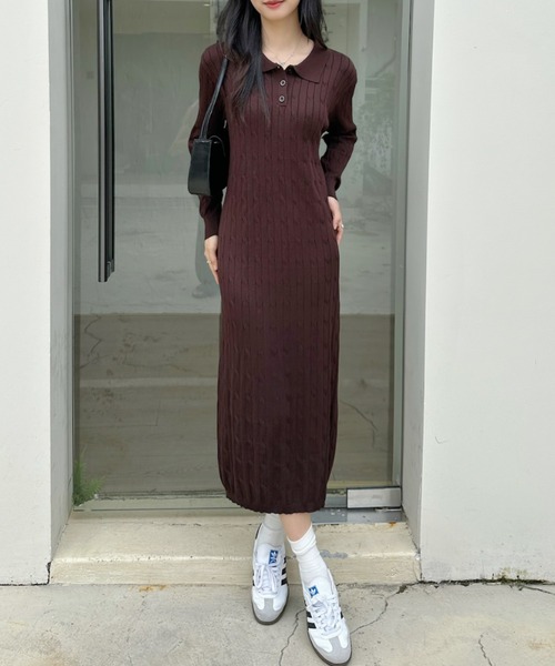 Ada. ワンピース ポロ襟 ケーブル ニット ワンピース : ZOZOTOWN Yahoo