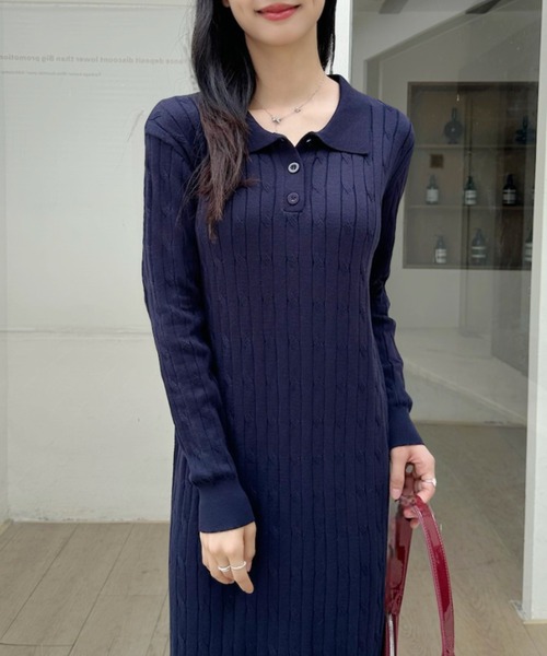 Ada. ワンピース ポロ襟 ケーブル ニット ワンピース : ZOZOTOWN Yahoo