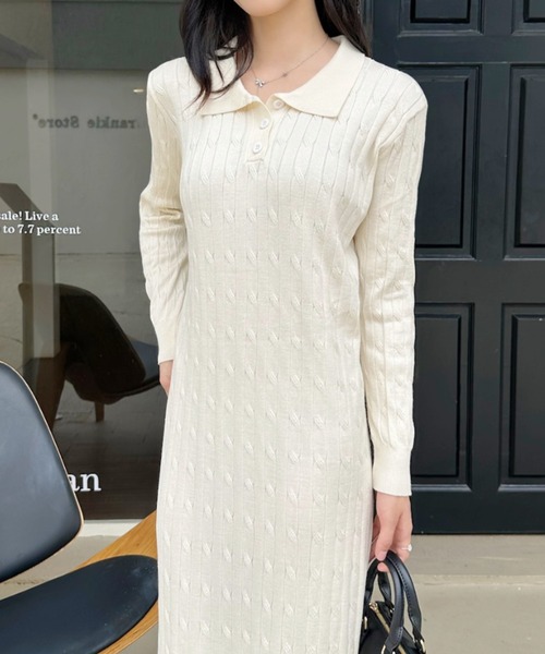 Ada. ワンピース ポロ襟 ケーブル ニット ワンピース : ZOZOTOWN Yahoo