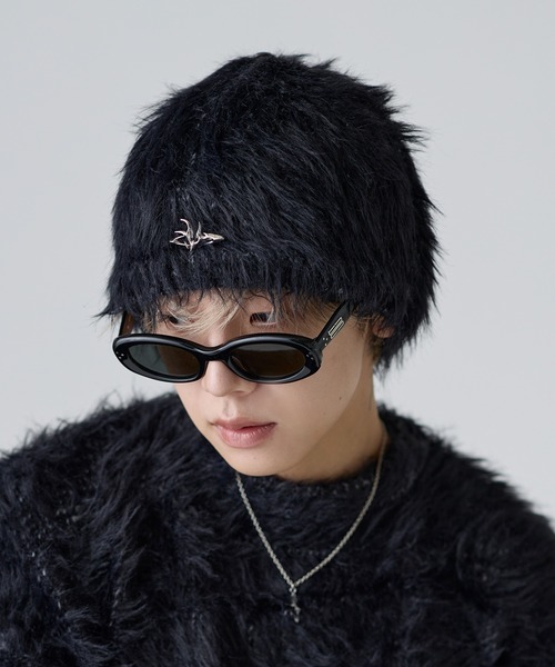 ニット帽 ニットキャップ メタルプレートフェザービーニー「UNISEX