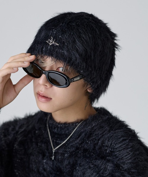 ニット帽 ニットキャップ メタルプレートフェザービーニー「UNISEX