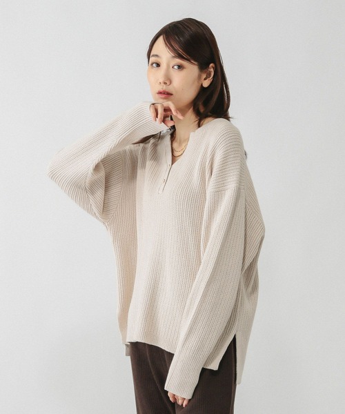 Secretニット GLOBAL WORK ニット セーター 毛玉になりにくいキーネック/579675