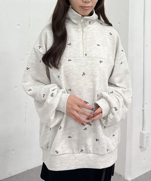 archives（アルシーヴ） トレーナー スウェット 小花柄刺繍ハーフ