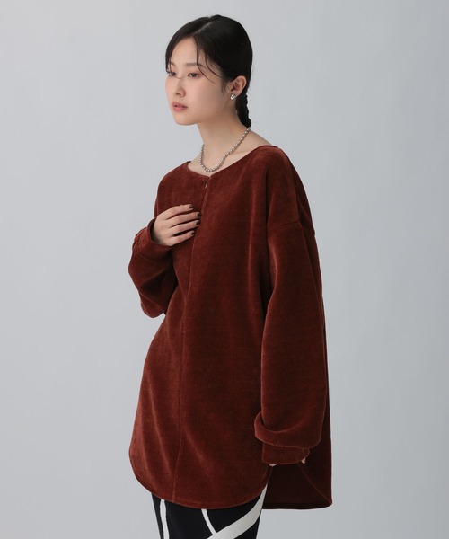 るーちゃん　シンプルライフ　コーデュロイトップス＆チュニック　L LL～8L】フランネルバンドカラー裾ラウンドチェックチュニック
