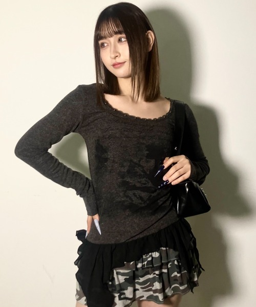 ◇comcom comdesgarçon カットソー 前後フリル 黒 KOM（ドットコム） t