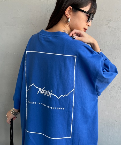 tシャツ 「NANGA/ナンガ」 別注 ルーズフィット スクエアロゴバックプリント ドローコードTシャツ「追加」 レディース メンズの画像