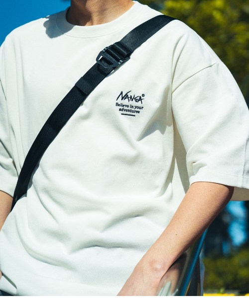 tシャツ 「NANGA/ナンガ」 別注 ルーズフィット スクエアロゴバックプリント ドローコードTシャツ「追加」 レディース メンズの画像