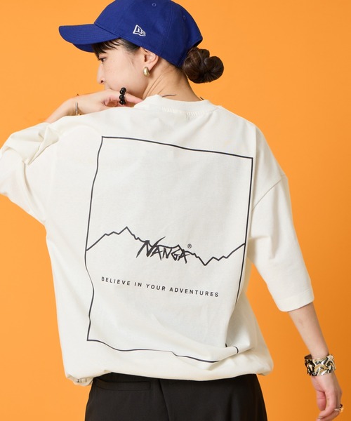 tシャツ 「NANGA/ナンガ」 別注 ルーズフィット スクエアロゴバックプリント ドローコードTシャツ「追加」 レディース メンズの画像