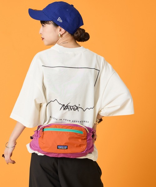 tシャツ 「NANGA/ナンガ」 別注 ルーズフィット スクエアロゴバックプリント ドローコードTシャツ「追加」 レディース メンズの画像