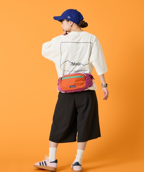 tシャツ 「NANGA/ナンガ」 別注 ルーズフィット スクエアロゴバックプリント ドローコードTシャツ「追加」 レディース メンズの画像