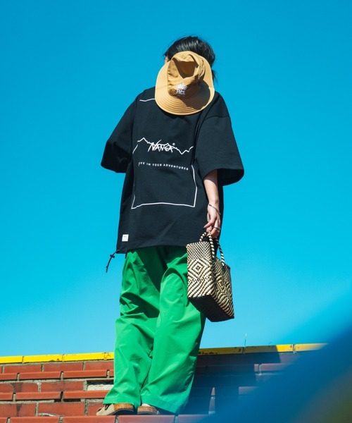 tシャツ 「NANGA/ナンガ」 別注 ルーズフィット スクエアロゴバックプリント ドローコードTシャツ「追加」 レディース メンズの画像
