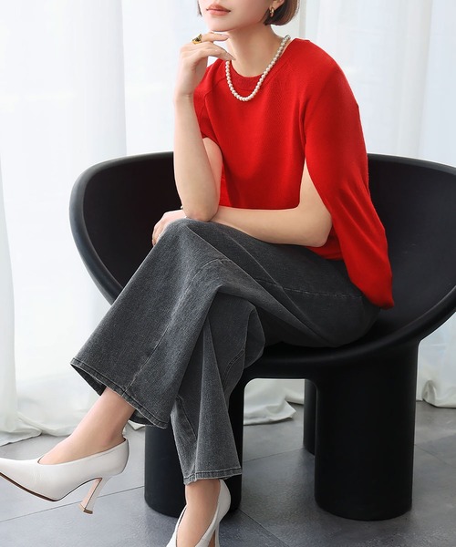 「ELFRANK」 ノースリーブニット FREE レッド レディース_画像9