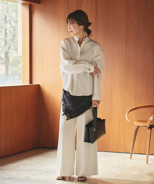 Plage プラージュ　minimal stripe シャツ plage（プラージュ） ブラウス シャツ Pin stripeバンドカラーシャツ
