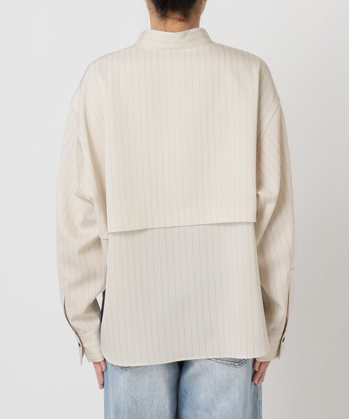 プラージュ バンドカラーシャツ ブラウス 白シャツ コットン ノーカラー plage（プラージュ） ブラウス シャツ Pin stripeバンドカラーシャツ