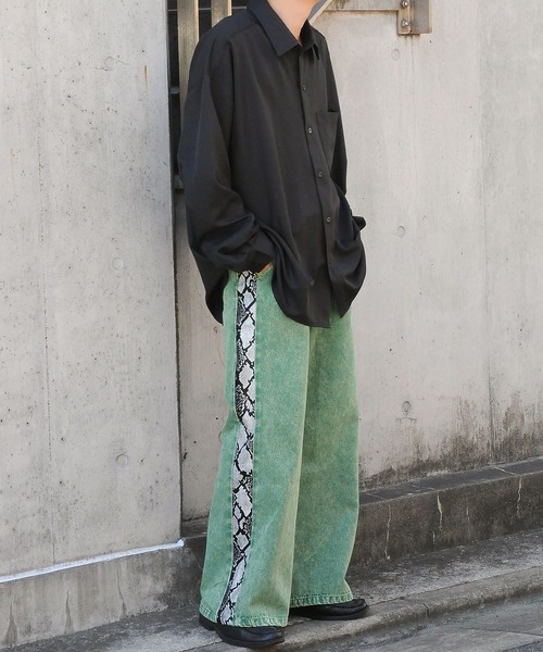 「Nilway」 デニムパンツ LARGE ライトグリーン メンズ_画像3