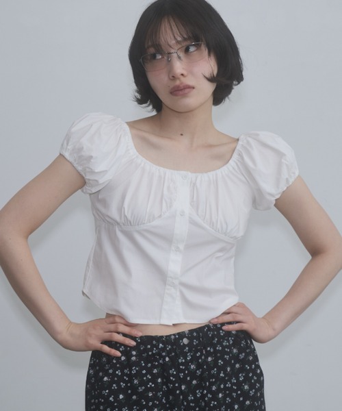 美品☆23SS☆セオリーリュクス パフスリーブ コットン ブラウス ブラック FEKETE（フェケテ） ブラウス シャツ gingham 2way puff sleeve blouse