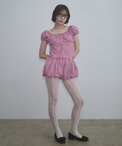 FEKETE（フェケテ） ブラウス シャツ 半袖 gingham 2way puff sleeve 