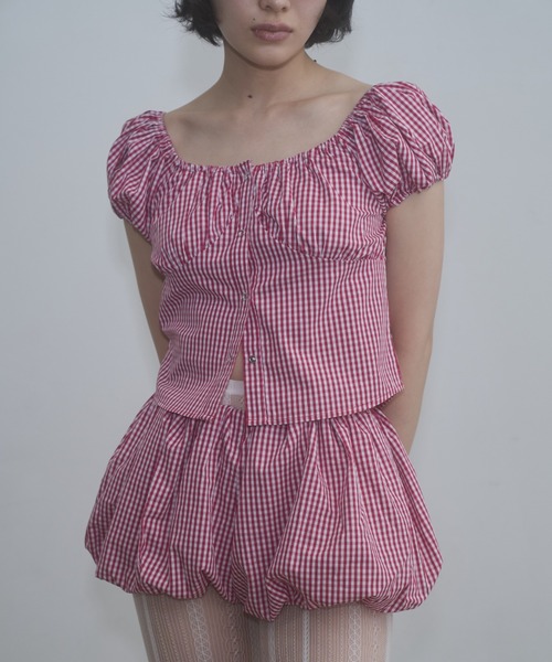 FEKETE（フェケテ） ブラウス シャツ gingham 2way puff sleeve blouse 