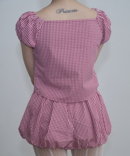 FEKETE（フェケテ） ブラウス シャツ 半袖 gingham 2way puff sleeve