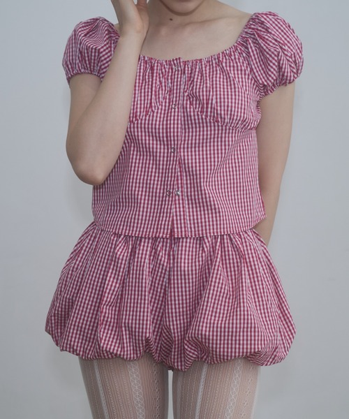FEKETE（フェケテ） ブラウス シャツ gingham 2way puff sleeve blouse