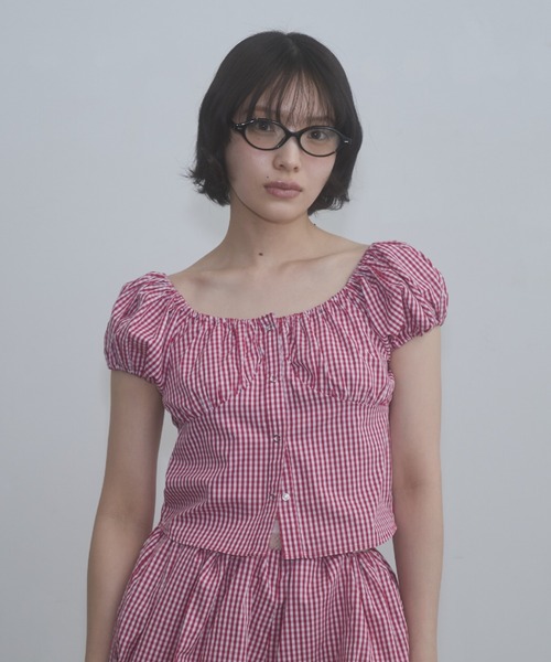FEKETE（フェケテ） ブラウス シャツ 半袖 gingham 2way puff sleeve